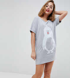 Оверсайз-футболка с новогодним флоковым узором ASOS PETITE - Серый
