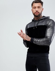 Худи из велюра колор блок со вставкой металлик ASOS - Черный