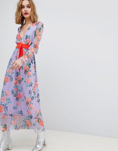 Платье макси с принтом и контрастным поясом ASOS - Мульти