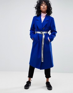 Пальто оверсайз с контрастным поясом ASOS - Синий