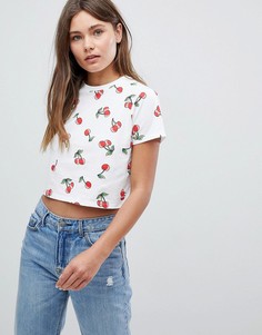 Укороченная футболка с принтом ASOS - Белый