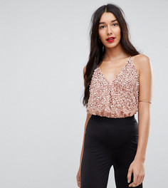 Боди на бретельках с пайетками и ремешком на спине ASOS TALL - Розовый