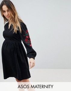 Свободное джинсовое платье с вышивкой ASOS MATERNITY - Черный