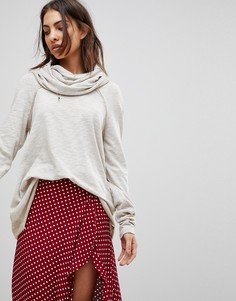 Хлопковый джемпер со свободным воротом Free People - Кремовый