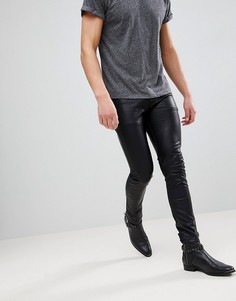 Черные супероблегающиие джинсы из искусственной кожи со вставками ASOS - Черный
