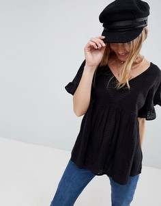 Свободный хлопковый топ в клетку ASOS - Черный