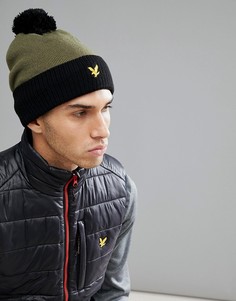 Черно-зеленая шапка-бини с помпоном и логотипом Lyle &amp; Scott Fitness - Черный