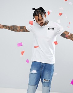 Футболка с карманом и принтом Микки и Минни ASOS - Белый