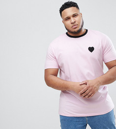 Длинная свободная футболка с вышивкой сердца ASOS PLUS Valentines - Розовый