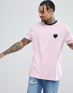 Длинная футболка с вышивкой ASOS Valentines - Розовый