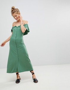 Сарафан миди на пуговицах с открытыми плечами ASOS - Зеленый