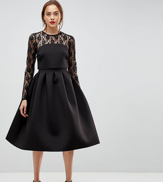 Кружевное платье для выпускного с длинными рукавами ASOS TALL - Черный