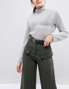 Кожаный ремень для джинсов с заклепками Pieces - Черный