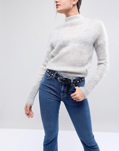 Ремень с заклепками и искусственным жемчугом Pieces - Черный