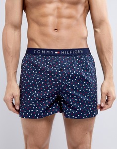 Темно-синие тканые боксеры со сплошным принтом сердец и логотипа Tommy Hilfiger - Темно-синий