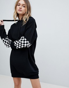 Платье с капюшоном и вставками в клетку ASOS - Черный