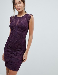 Облегающее платье с кружевными рукавами Lipsy - Фиолетовый