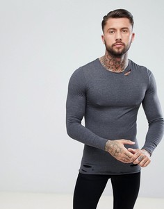 Удлиненный обтягивающий лонгслив с потертой отделкой ASOS - Серый