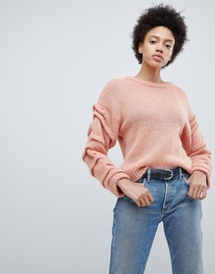 Джемпер с отделкой на рукавах Selected - Розовый