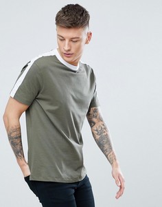 Футболка цвета хаки с полосками на рукавах New Look - Зеленый