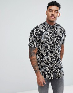 Черная рубашка классического кроя с цветочным принтом New Look - Черный
