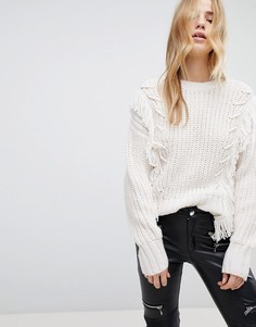 Джемпер с бахромой и декоративными стежками New Look - Кремовый