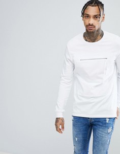 Белый удлиненный лонгслив с карманом ASOS - Белый