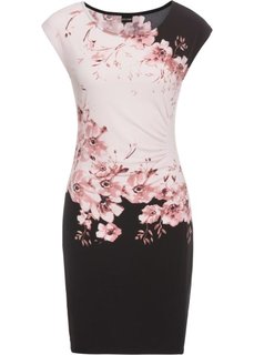 Платье с драпировкой (черный/розовый с принтом) Bonprix