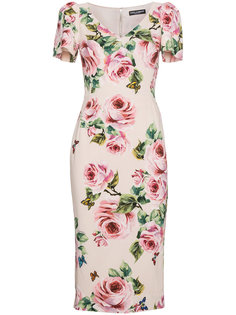 Rose print silk midi dress Dolce &amp; Gabbana