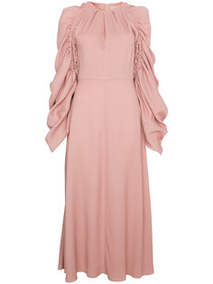 Silk midi dress with ruched sleeves Roksanda