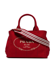 Canvas logo striped tote Prada