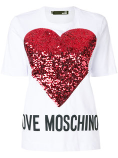 футболка с принтом сердца из пайеток Love Moschino
