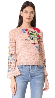 alice + olivia Pasha Embroidered Bell Sleeve Top