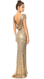 Badgley Mischka Collection Sequin Cowl Back Gown