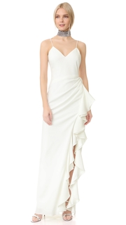 Badgley Mischka Collection V Neck Ruffle Gown