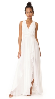 Badgley Mischka Collection Ruffle Front V Neck Gown