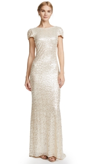Badgley Mischka Collection Cap Sleeve Cowl Back Gown