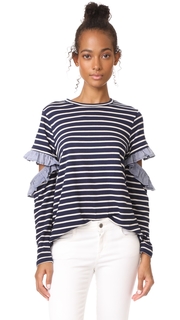Clu Clu Too Open Sleeve Striped Top with Ruffles