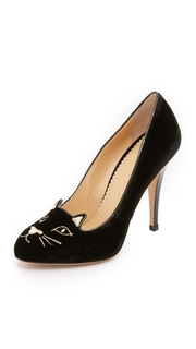 Charlotte Olympia Velvet Kitty Pumps