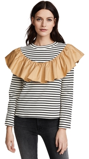 ENGLISH FACTORY Striped Top with Contrast Ruffle
