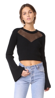 endless rose Mesh Yoke Belle Sleeve Crop Top