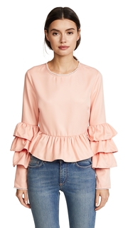 endless rose Tiered Ruffle Sleeve Peplum Blouse