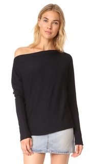 Enza Costa Brushed Fleece Exposed Shoulder Pullover