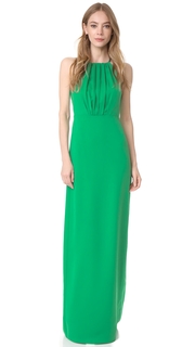 Halston Heritage Round Neck Gown with Flounce Back