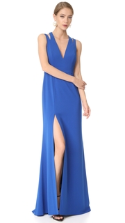 Halston Heritage Deep V Neck Gown with Back Cutouts