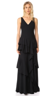 Halston Heritage V Neck Flounce Gown