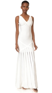 Herve Leger V Neck Gown with Pointelle Skirt