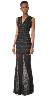 Herve Leger Striped Lace Inset Gown