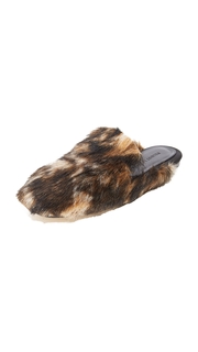 Helmut Lang Square Toe Fur Mules