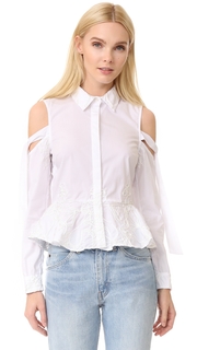 Jonathan Simkhai Panel Cording Poplin Cutout Shirt